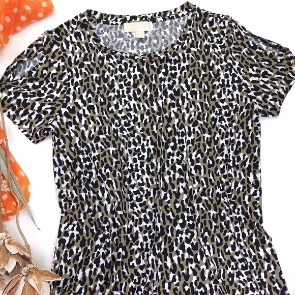 Michael Kors Green Black White Patterned Rayon Blend Dress Sz M - Picture 5 of 11